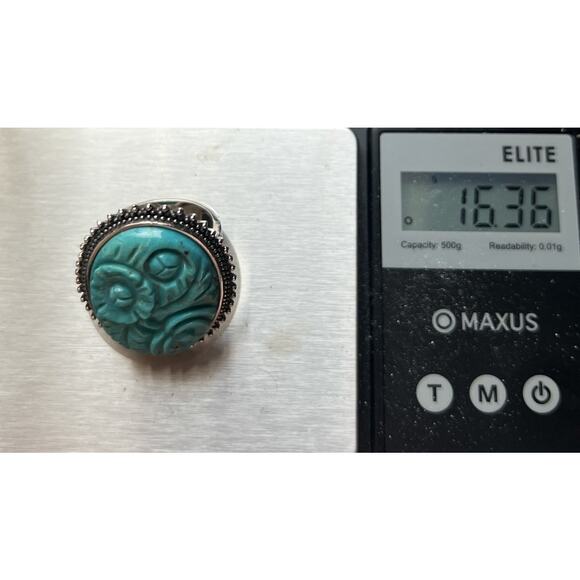 VTG AKR Amy Kahn Russell 925 Carved Turquoise Ring 16.36G / Sz 7 - Picture 7 of 7
